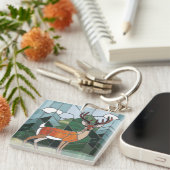 Glas in lood kunst, Glas in lood stijl herten kuns Sleutelhanger (Voorkant Rechts)