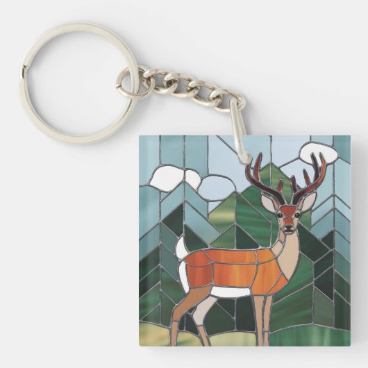 Glas in lood kunst, Glas in lood stijl herten kuns Sleutelhanger (voorkant)