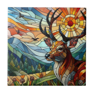Glas in lood kunst, Glas in lood stijl herten kuns Tegeltje