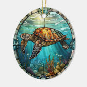 Glas in lood Kunst, Glas in lood Zee Schildpad Cer Keramisch Ornament (Links)