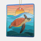 Glas in lood kunst, Glas in lood Zee schildpad Keramisch Ornament (Links)