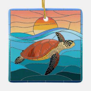 Glas in lood kunst, Glas in lood Zee schildpad Keramisch Ornament