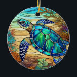 Glas in lood kunst, Glas in lood Zee schildpad Keramisch Ornament<br><div class="desc">Een glas-in-lood zeeen schildpad is een vredig en sereen kunstwerk dat de schoonheid van de oceaan oproept. De schaal van de schildpad, vaak afgebeeld in de kleuren groen en bruin, is een bewijs van de ingewikkelde patronen die in de natuur worden gevonden. De zachte curve van het lichaam van de...</div>