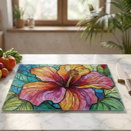 Glas-in-lood kunst hibiscus snijplank