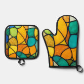 Glas in lood kunst ovenwant & pannenlap set (Voorkant)