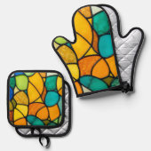 Glas in lood kunst ovenwant & pannenlap set (Voorkant / Achterkant)