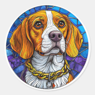 Glas-in-lood-kunst van Beagle-hond Ronde Sticker