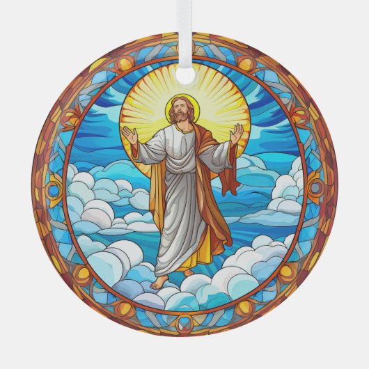 Glas in lood Kunst van Jesus Walking on Clouds Ornament (Voorkant)