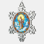 Glas in lood Kunst van Jesus Walking on Clouds Tin Sneeuwvlok Ornament (Rechts)