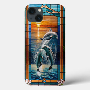 Glas-in-lood-kunstwerk met speelse dolfijnen Case-Mate iPhone case