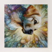 Glas in lood Labrador hond levendige abstracte kun Legpuzzel (Horizontaal)