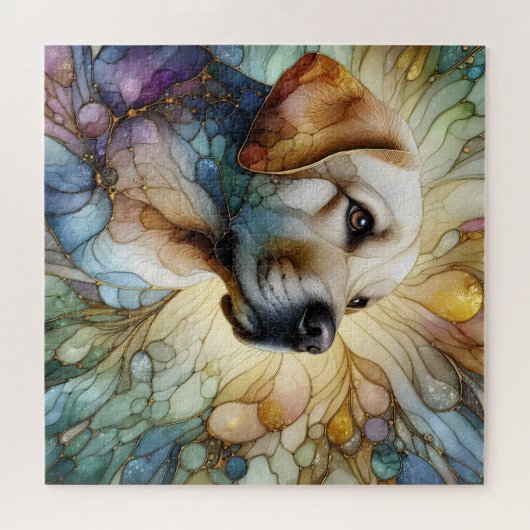 Glas in lood Labrador hond levendige abstracte kun Legpuzzel (Horizontaal)