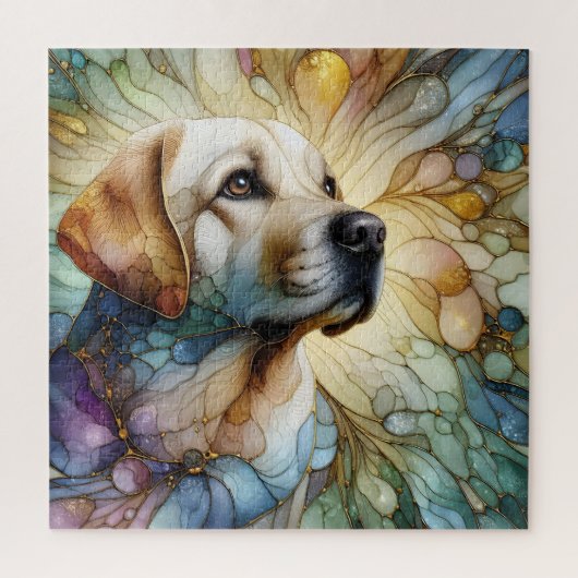 Glas in lood Labrador hond levendige abstracte kun Legpuzzel (Verticaal)