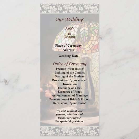 Glas in lood Lamp and Flowers Wedding Programme Programmakaart (Voorkant)