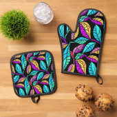 Glas in lood Leaves Design Ovenwant & Pannenlap Set (Top down)