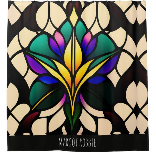 Glas in lood lelie groen mozaïekpatroon douchegordijn (Voorkant)