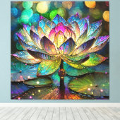Glas-in-lood Levendige Lotus Bloem Canvas Afdruk (Insitu (Houten vloer))