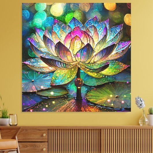 Glas-in-lood Levendige Lotus Bloem Canvas Afdruk (Insitu (Woonkamer))