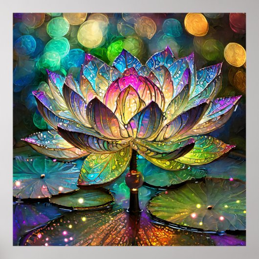 Glas-in-lood Levendige Lotus Bloem Poster (Voorkant)