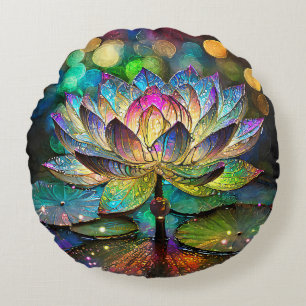 Glas-in-lood Levenskleurige Lotus Bloem Rond Kussen