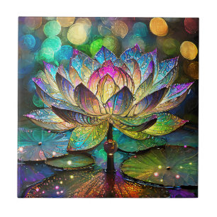 Glas-in-lood Levenskleurige Lotus Bloem Tegeltje