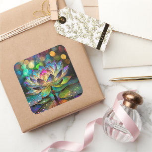 Glas-in-lood Levenskleurige Lotusbloem Vierkante Sticker