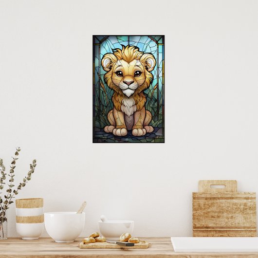 Glas in lood Lion Cub Poster - Regal Nursery Art (Keuken)