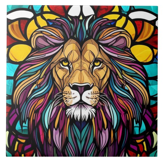 Glas in lood Lion Illustratie Tegeltje (Voorkant)
