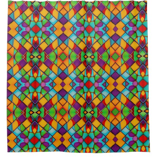 Glas in lood loodhoudende Tegels - levendige  blik Douchegordijn (Voorkant)