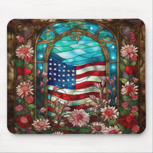 GLAS IN LOOD LOOK AMERIKAANSE VLAG EN BLOEMEN MUISMAT