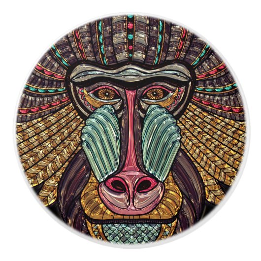 Glas in lood look baviaan dierlijke afrikaanse kun keramische knop (Voorkant)