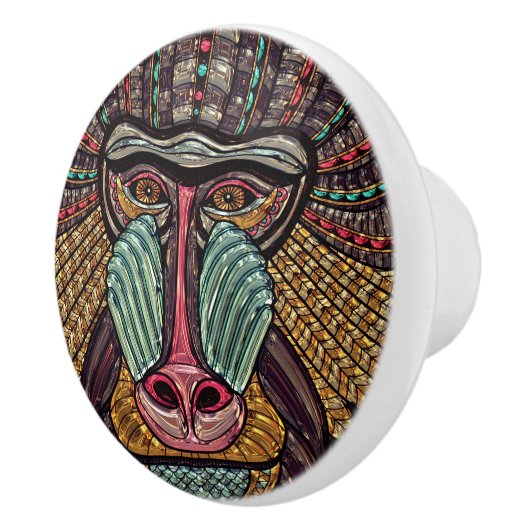 Glas in lood look baviaan dierlijke afrikaanse kun keramische knop (Rechts)