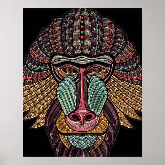Glas in lood look baviaan dierlijke afrikaanse kun poster (Voorkant)