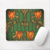 Glas in lood look bloemenart nouveau oranje groen muismat (Met muis)