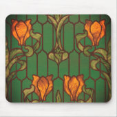 Glas in lood look bloemenart nouveau oranje groen muismat (Voorkant)