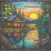 Glas in lood Look Cabin, Lake, Sunset Decal Sticker (Voorkant)