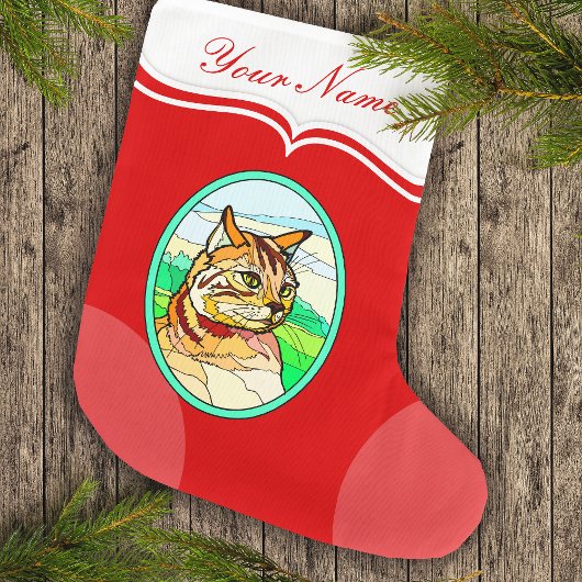 Glas in lood Look Cat 1 Grote Kerstsok