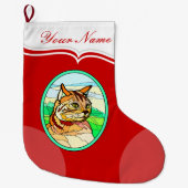 Glas in lood Look Cat 1 Grote Kerstsok (Voorkant)