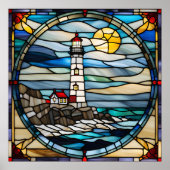 Glas in lood Look Coastal Lighthouse Downloadbaar Poster (Voorkant)