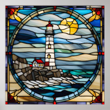 Glas in lood Look Coastal Lighthouse Downloadbaar