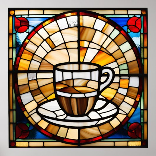 Glas in lood Look Coffee Cup Design Poster (Voorkant)
