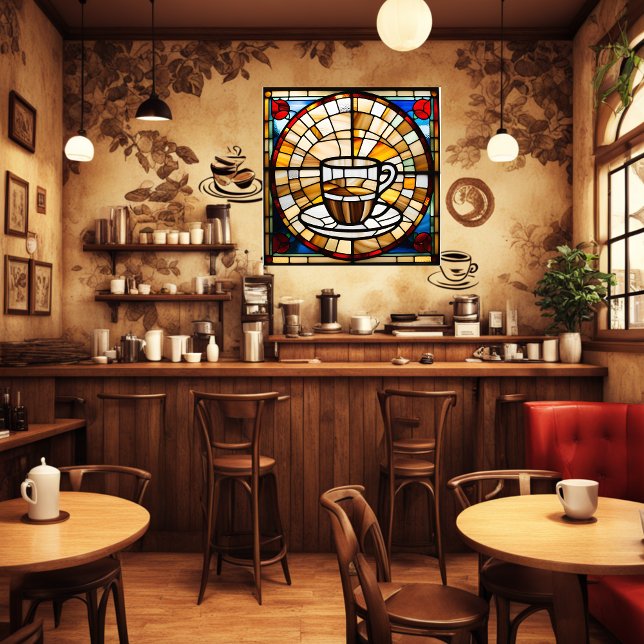 Glas in lood Look Coffee Cup Peel and Stick Wallp Behang (Creator heeft geüpload)