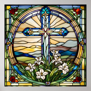 Glas in lood Look Easter Cross DownloadDesign Poster
