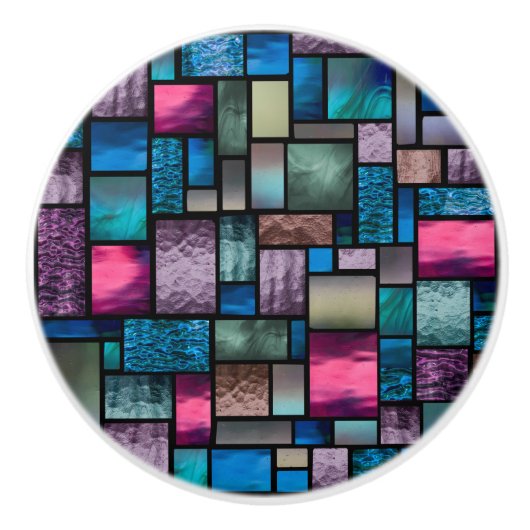 Glas in lood look kleurrijk Abstract Keramische Knop (Voorkant)