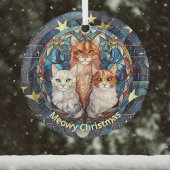Glas in lood Look Meowy Christmas Cats op blauw Glas Ornament