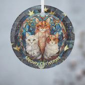 Glas in lood Look Meowy Christmas Cats op blauw Glas Ornament