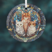 Glas in lood Look Meowy Christmas Cats op blauw Glas Ornament