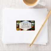 Glas in lood look met dame zittend. etiket (Insitu)