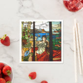 Glas in lood look met dame zittend. servet (Insitu)