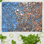 Glas in lood look mozaïek abstract blauw bruin theedoek (Gevouwen)